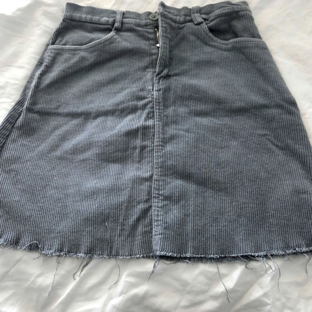 Brandy Melville Gray Corduroy Mini Skirt Raw Fray Hem One Size Y2K Boho